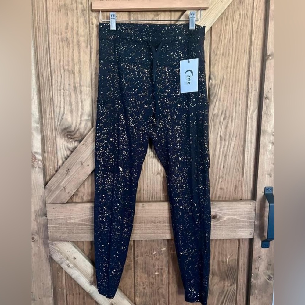 Zyia Stay Gold luxe drawstring leggings sz 6-8